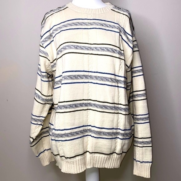 Haggar Other - Vintage 90’s Haggar knit striped cream & navy sweater